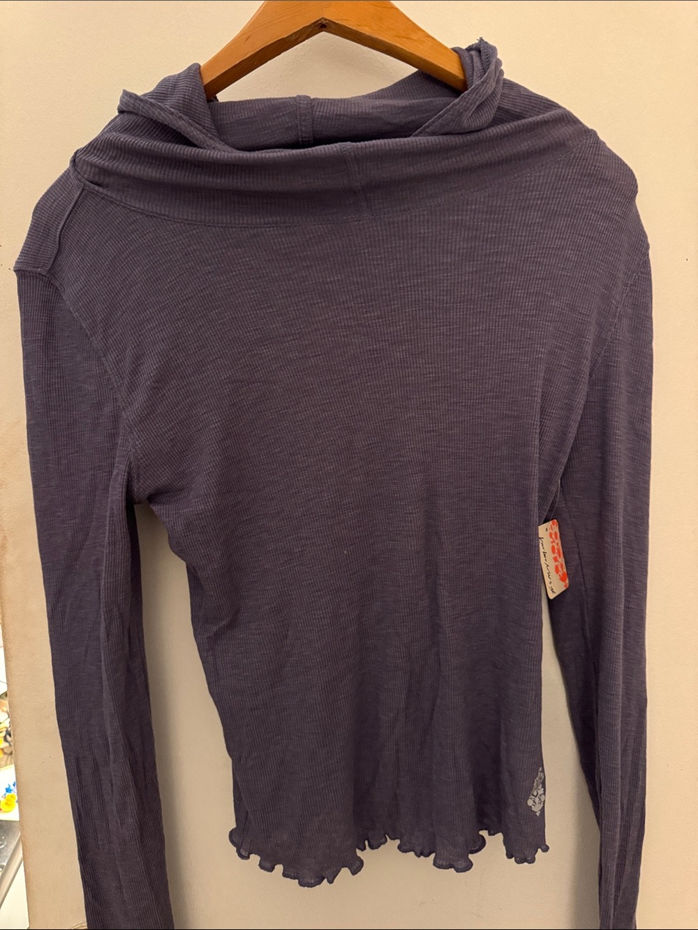 Free People Long-Sleeve Hooded Ribbed Top in Slate Blue